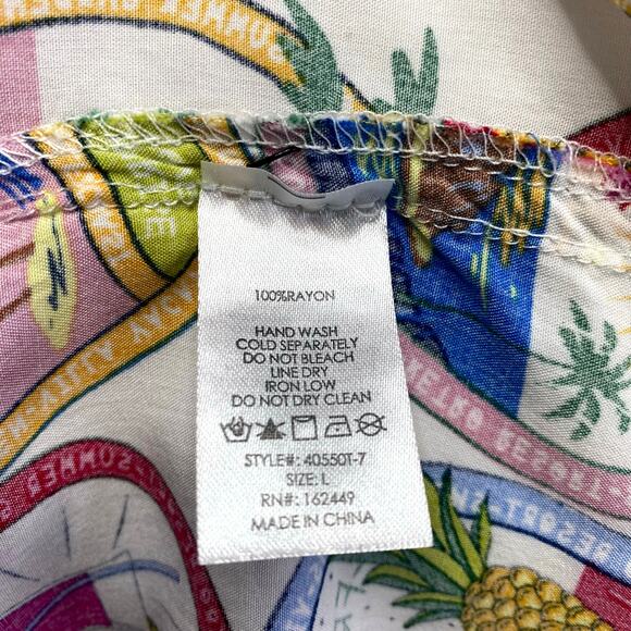 SUNBURST KISS Hawaiian Shirt Tropical Summer Beach Cocktails Cropped Sz L - Picture 9 of 10